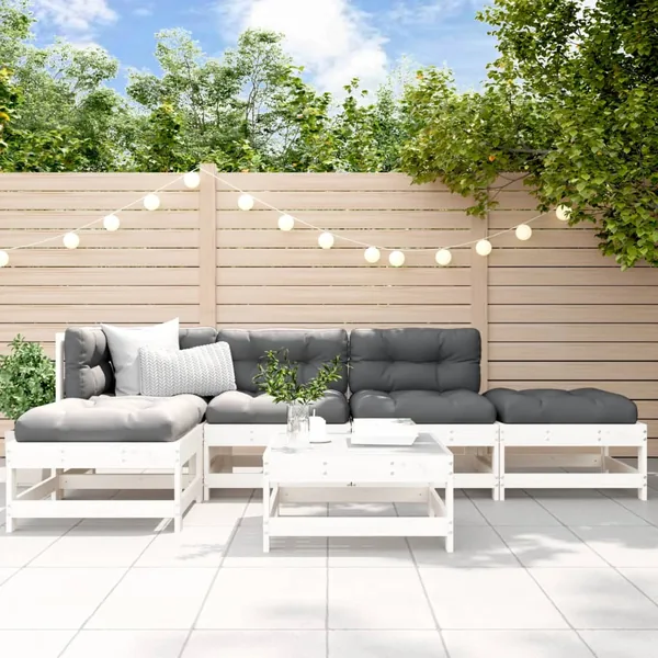 Salon de jardin 6 pcs Blanc Bois de pin massif