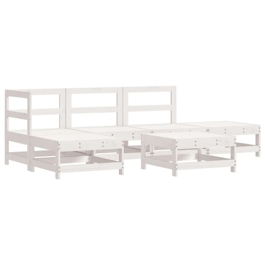 Salon de jardin 6 pcs Blanc Bois de pin massif - 2