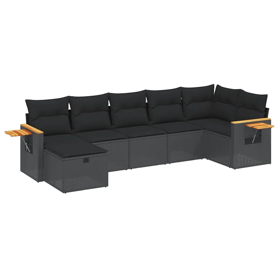Salon de jardin 7 pcs avec coussins noir résine tressée 62 x 62 x 69 cm - 56,7 kg - 2