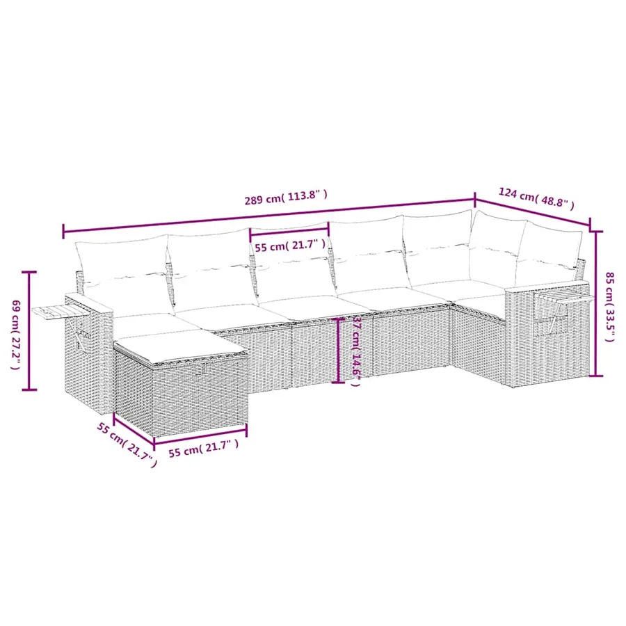 Salon de jardin 7 pcs avec coussins noir résine tressée 62 x 62 x 69 cm - 56,7 kg - 4