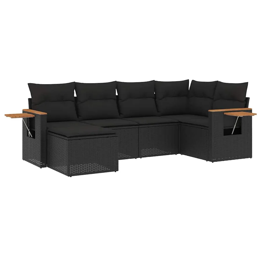 Salon de jardin 6 pcs avec coussins noir résine tressée - 2