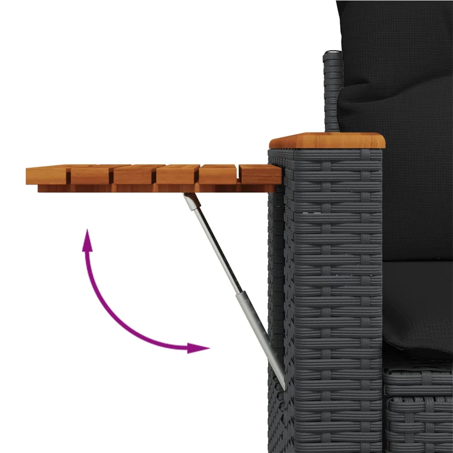 Salon de jardin 6 pcs avec coussins noir résine tressée - 8