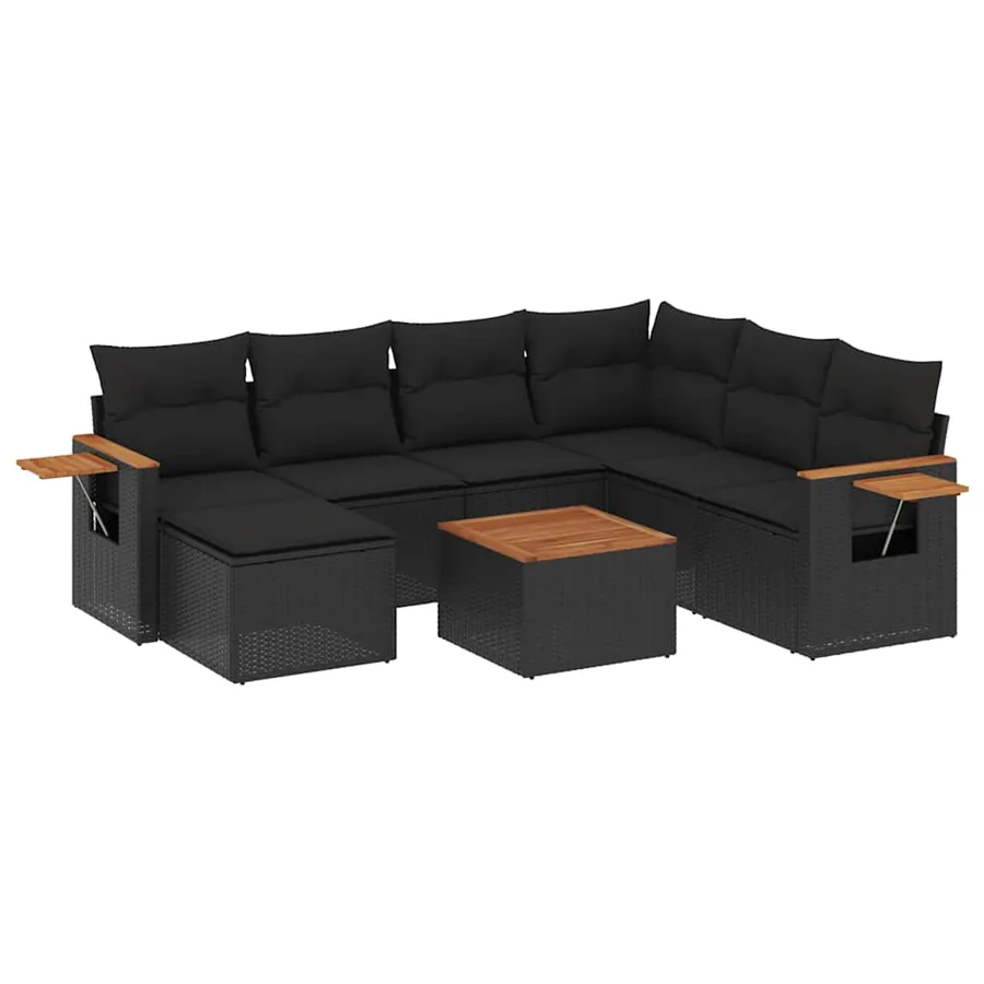 Salon de jardin 8 pcs avec coussins noir résine tressée - 2