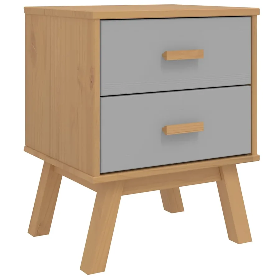 Table de chevet OLDEN gris et marron bois de pin solide - 2