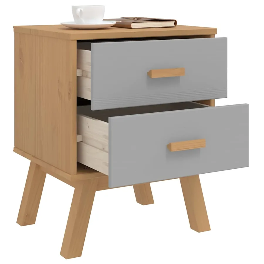 Table de chevet OLDEN gris et marron bois de pin solide - 4