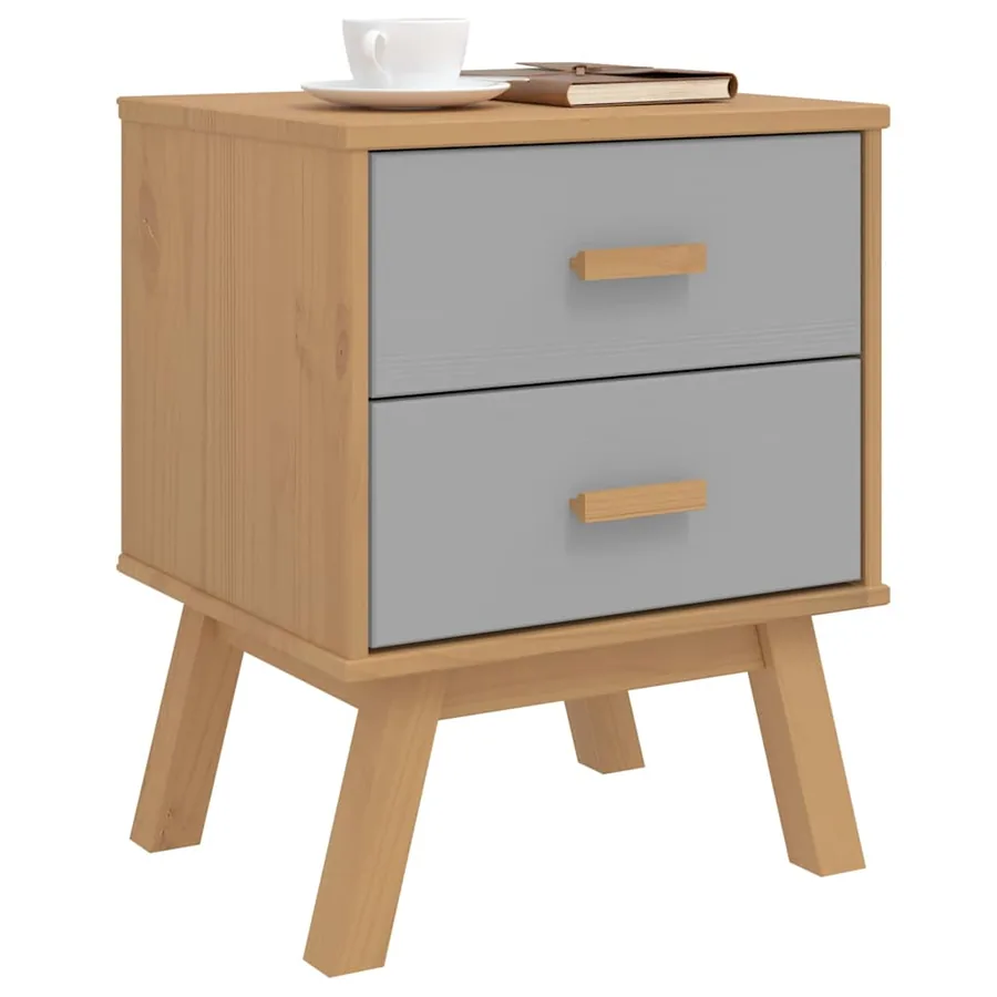 Table de chevet OLDEN gris et marron bois de pin solide - 5