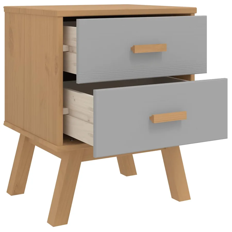 Table de chevet OLDEN gris et marron bois de pin solide - 6