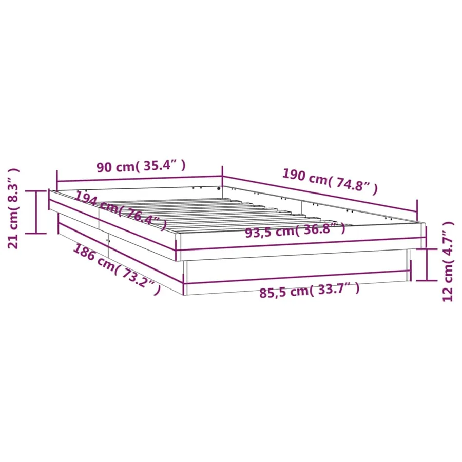 Cadre de lit à LED sans matelas 90x190 cm bois massif - 16