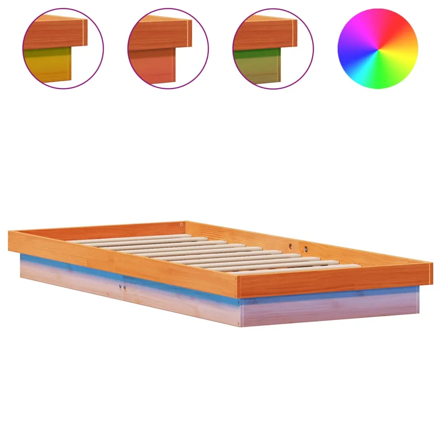 Cadre de lit à LED sans matelas 90x190 cm bois massif - 2