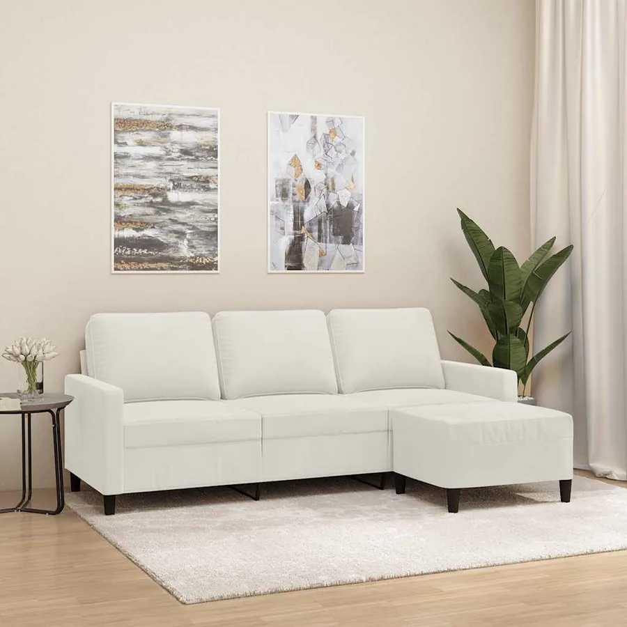 Canapé à 3 places avec repose-pieds Crème 180 cm Velours