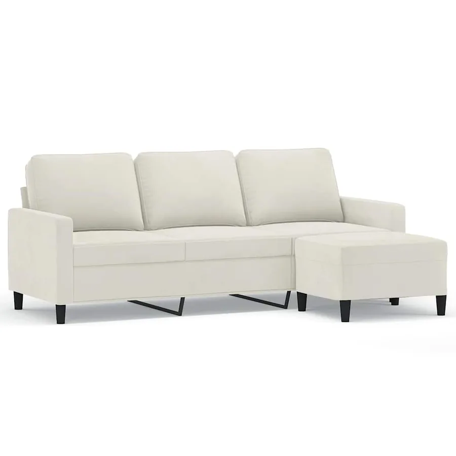 Canapé à 3 places avec repose-pieds Crème 180 cm Velours - 2