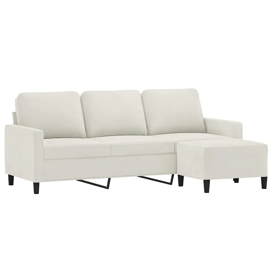 Canapé à 3 places avec repose-pieds Crème 180 cm Velours - 3