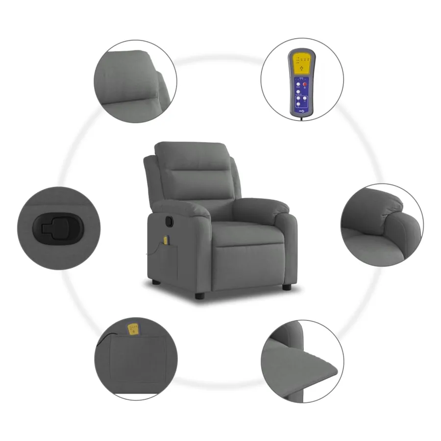 Fauteuil inclinable de massage gris foncé tissu - 6