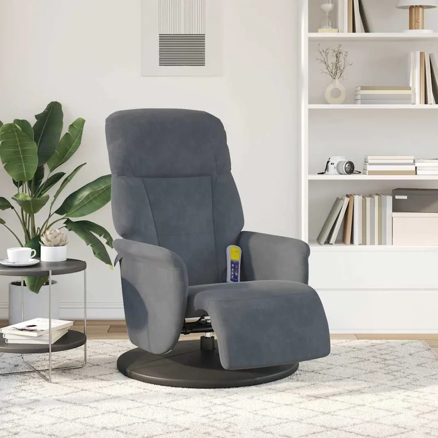 Fauteuil inclinable de massage repose-pied gris foncé velours - 3