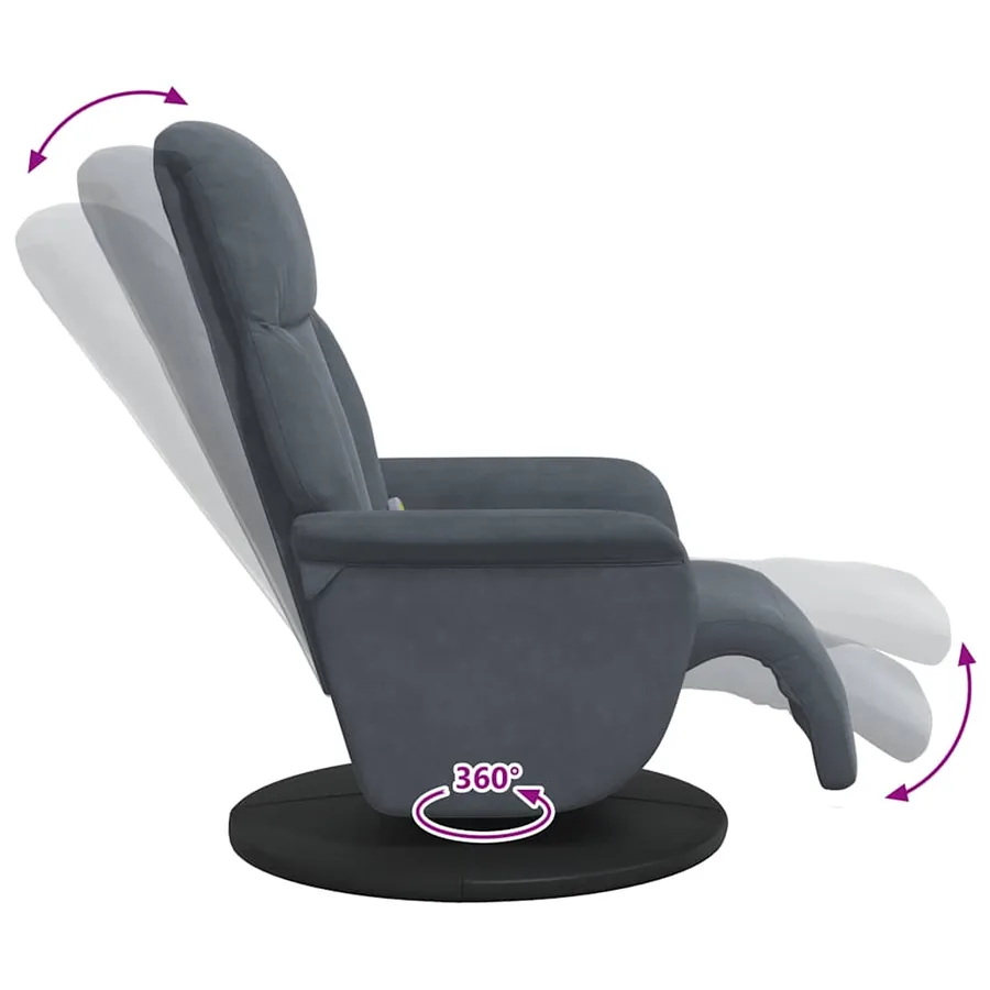 Fauteuil inclinable de massage repose-pied gris foncé velours - 8