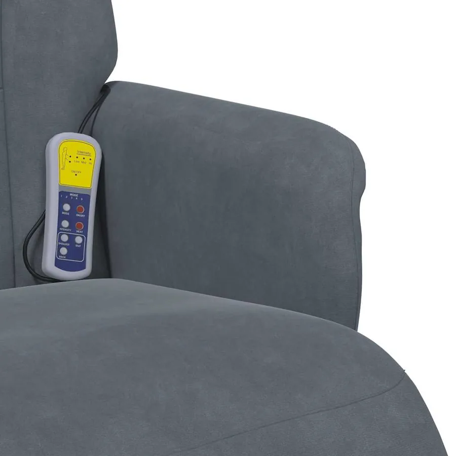 Fauteuil inclinable de massage repose-pied gris foncé velours - 9