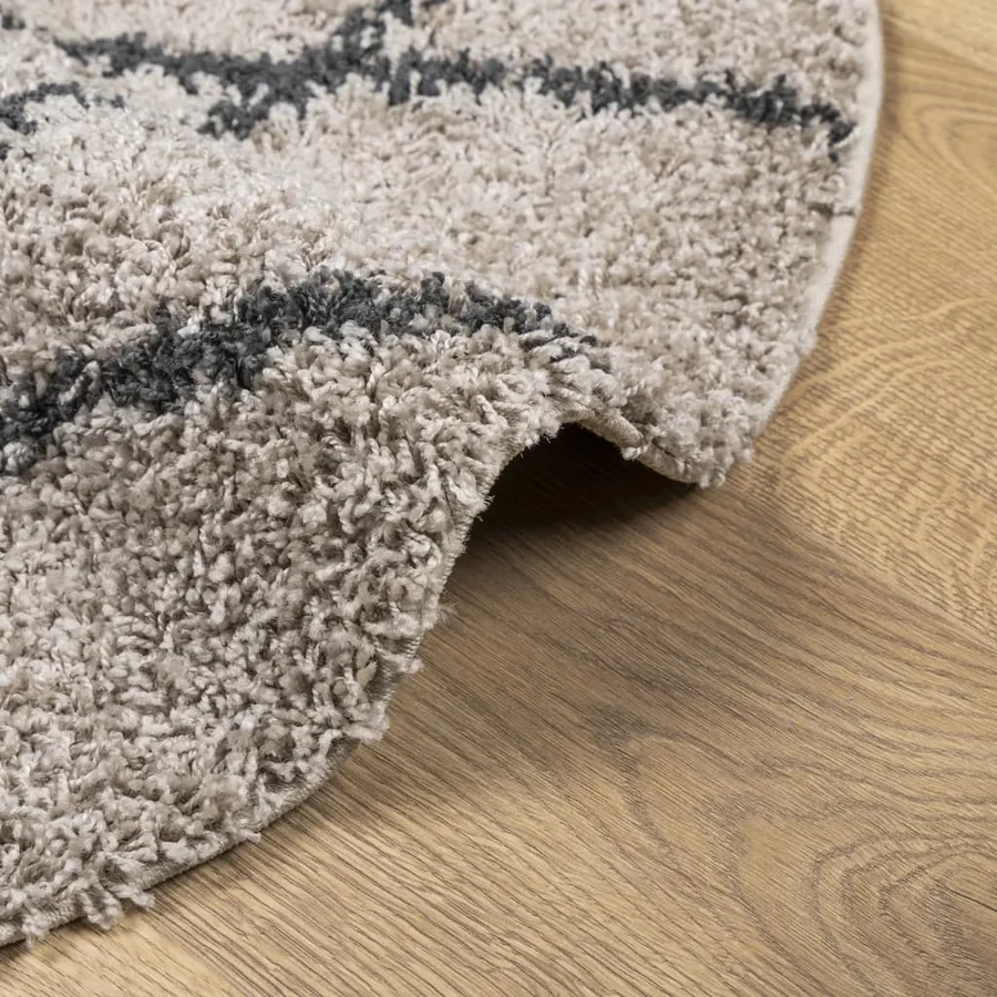 Tapis shaggy à poils longs moderne beige et anthracite Ø 120 cm - 6
