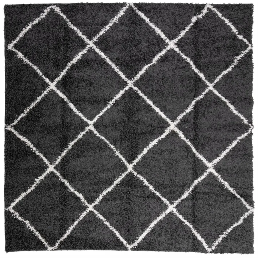 Tapis shaggy à poils longs moderne noir et crème 120x120 cm - 2
