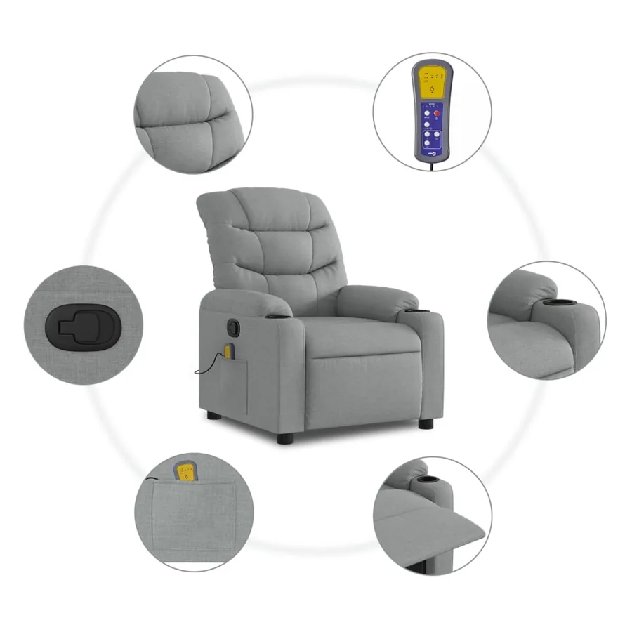 Fauteuil inclinable de massage gris clair tissu - 6