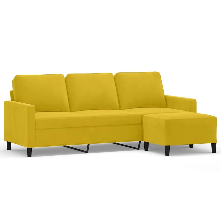 Canapé à 3 places avec repose-pieds jaune 180 cm velours - 2