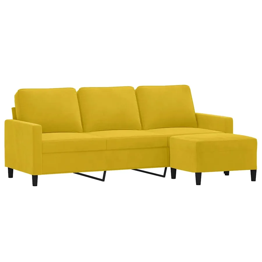 Canapé à 3 places avec repose-pieds jaune 180 cm velours - 3