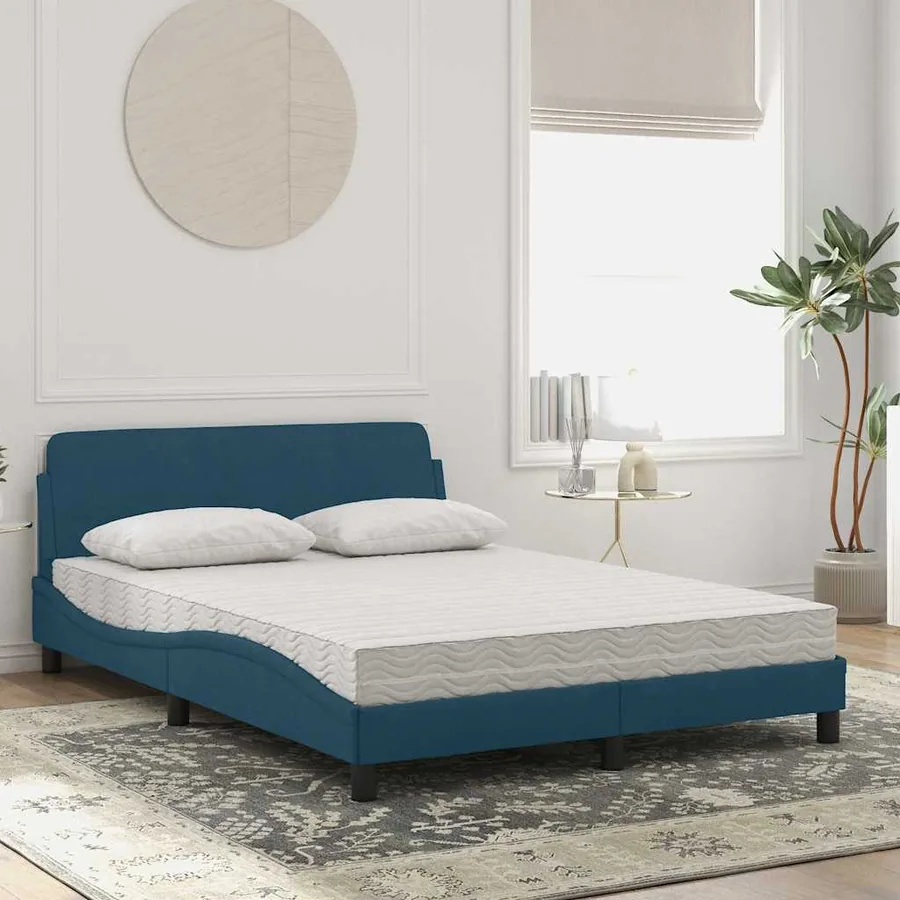 Lit avec matelas Dover bleu 140x200 cm velours
