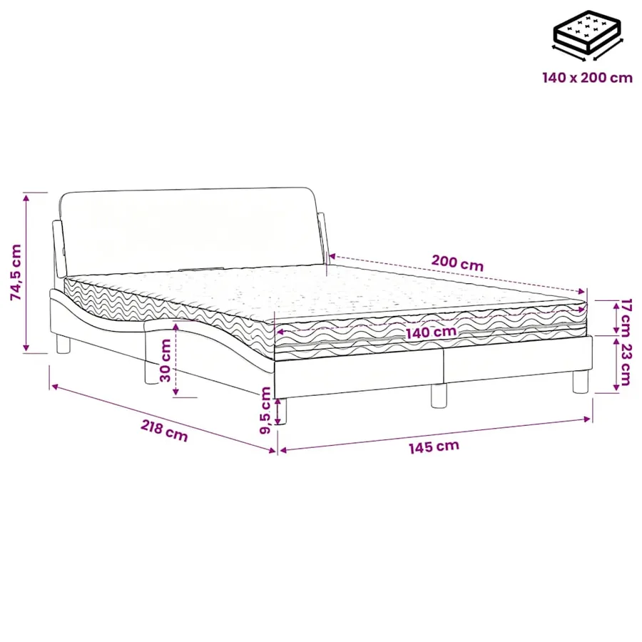 Lit avec matelas Dover bleu 140x200 cm velours - 9