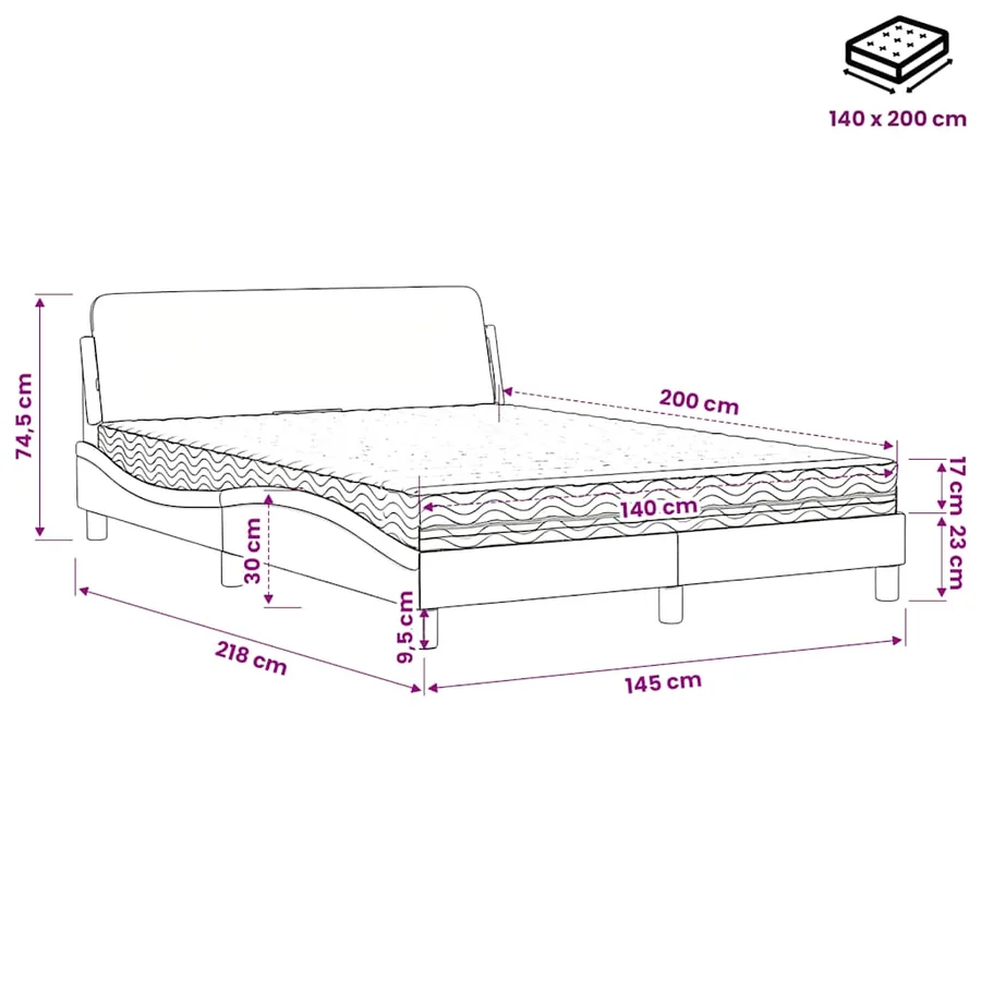 Lit avec matelas Dover gris 140x200 cm similicuir - 9