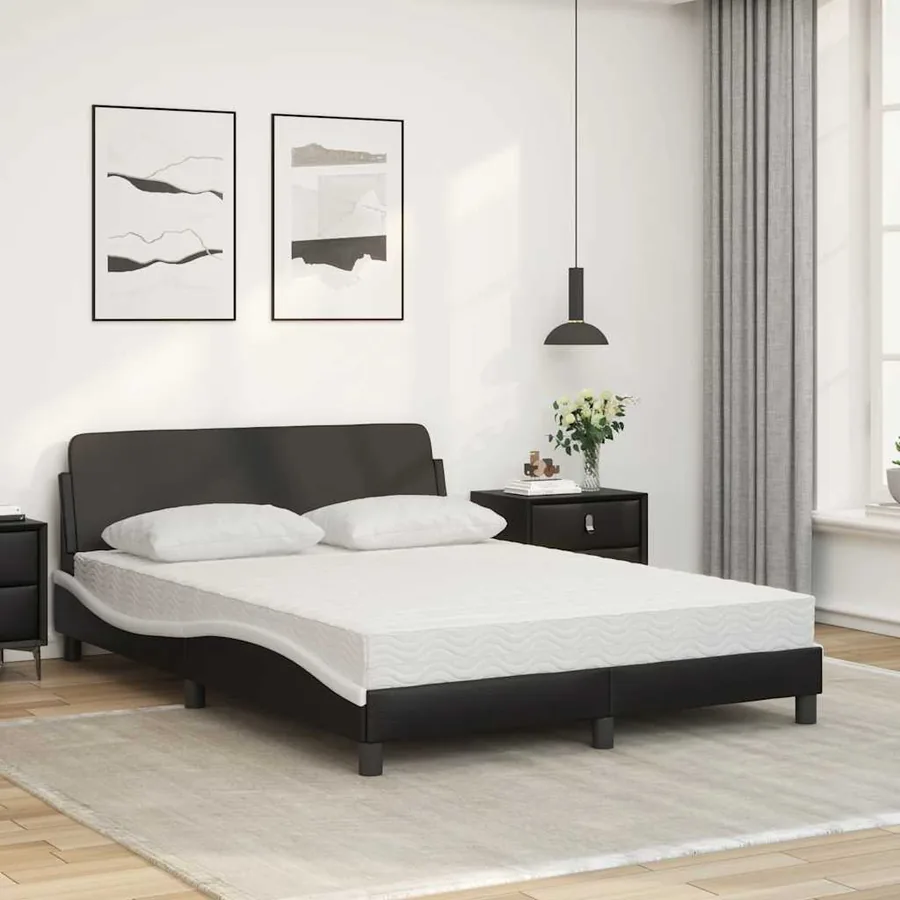Lit avec matelas Dover noir et blanc 140x200 cm similicuir - 3