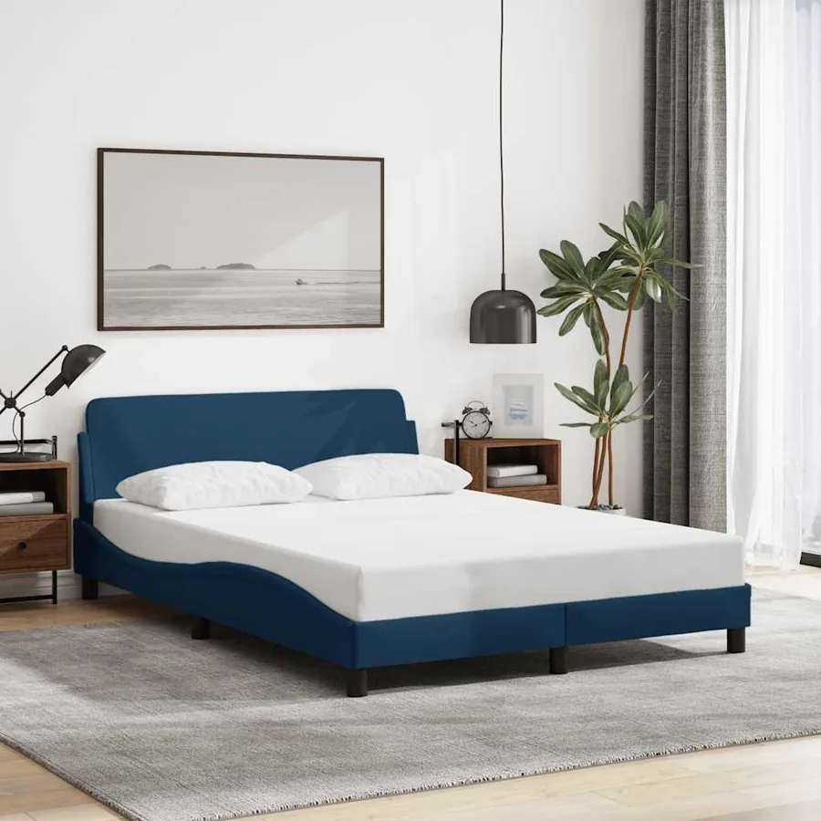 Cadre de lit avec tête de lit Dover bleu 140x200cm tissu