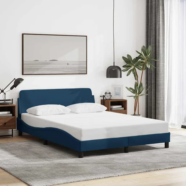 Cadre de lit avec tête de lit Dover bleu 140x200cm tissu