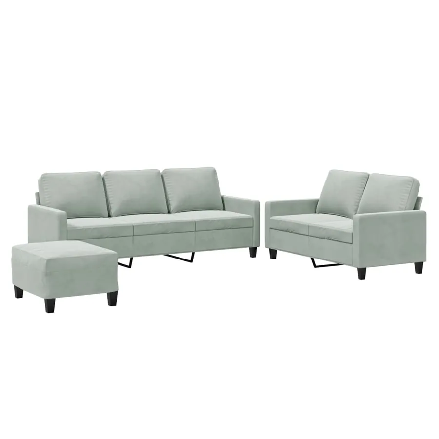 Ensemble de canapés 3 pcs avec coussins Gris clair Velours - 2