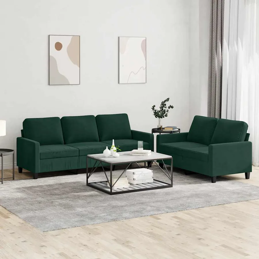 Ensemble de canapés 2 pcs avec coussins Vert foncé Velours