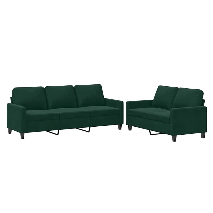 Ensemble de canapés 2 pcs avec coussins Vert foncé Velours - 2