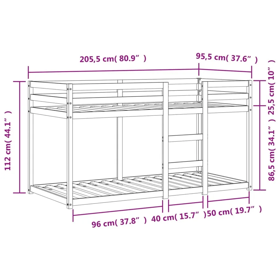 Lit superposé sans matelas cire marron 90x200 cm pin massif - 9