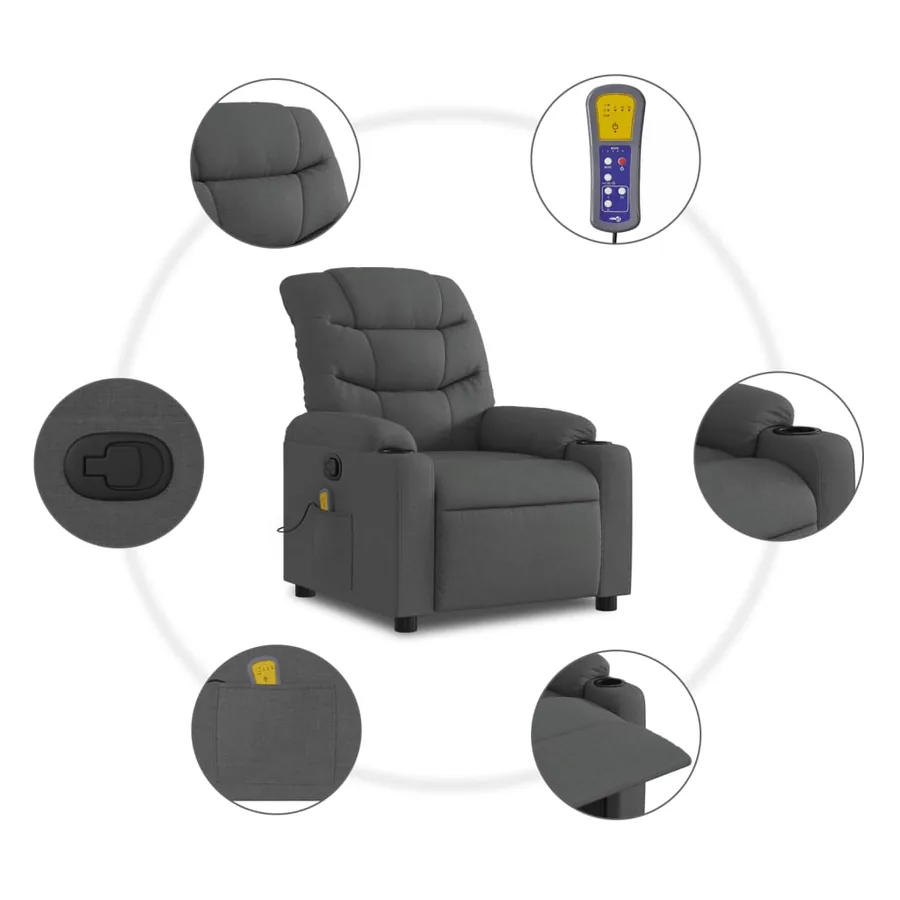 Fauteuil de massage inclinable gris foncé tissu - 6