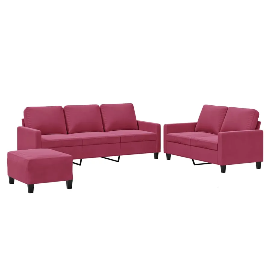 Ensemble de canapés 3 pcs avec coussins Rouge bordeaux Velours - 2