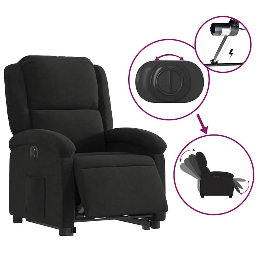 Fauteuil inclinable électrique noir tissu - 6