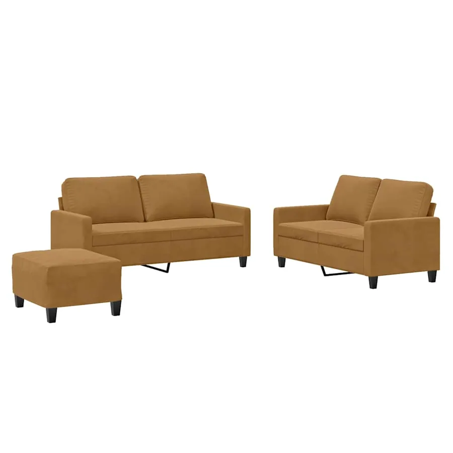 Ensemble de canapés 3 pcs avec coussins Marron Velours - 2
