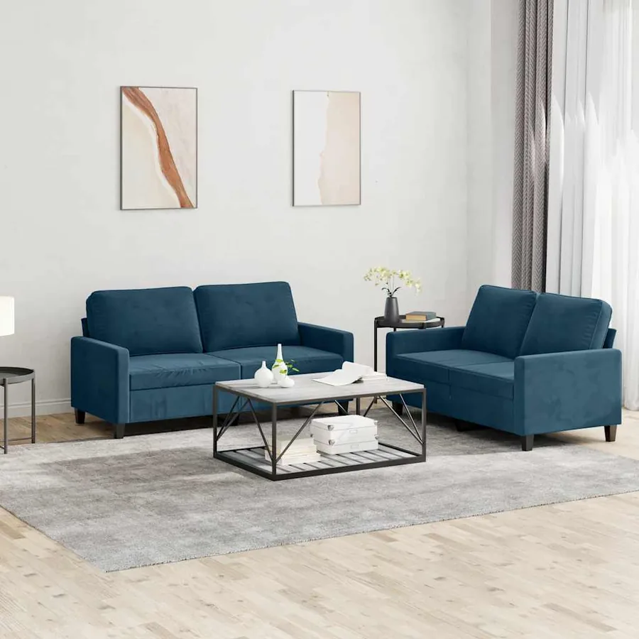 Ensemble de canapés 2 pcs avec coussins Bleu Velours
