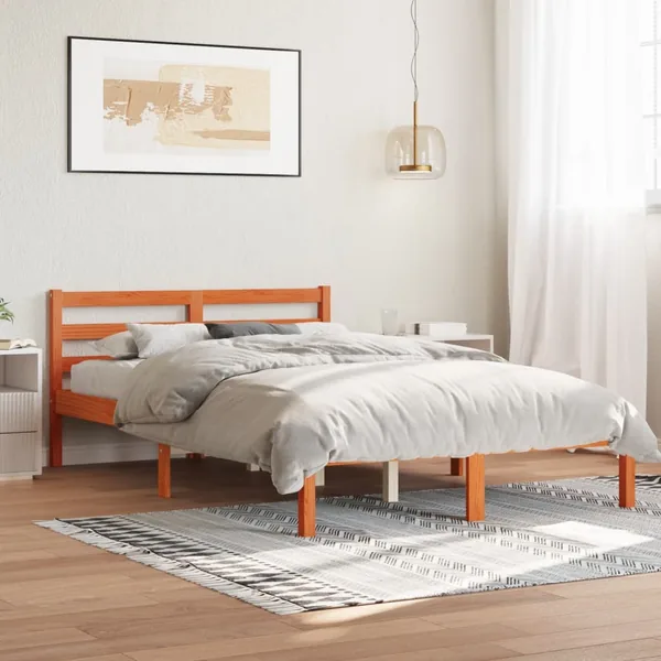 Cadre de lit sans matelas cire marron 150x200cm bois pin massif