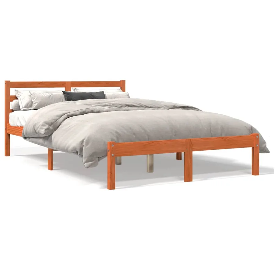 Cadre de lit sans matelas cire marron 150x200cm bois pin massif - 2