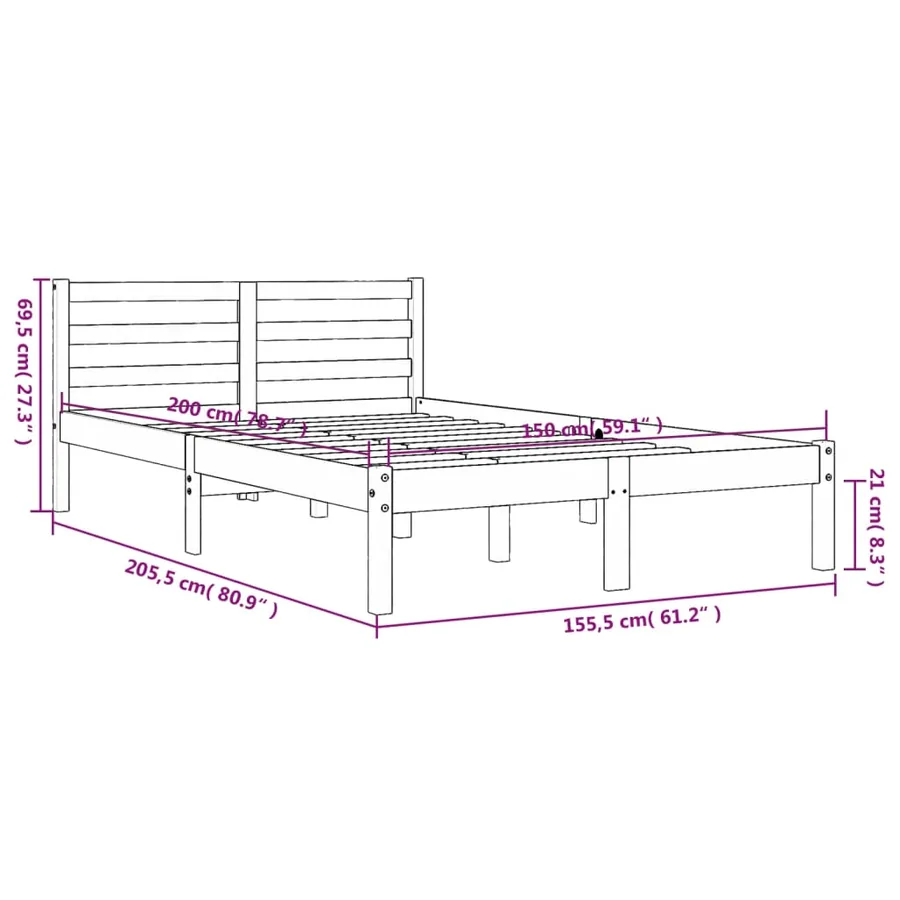 Cadre de lit sans matelas cire marron 150x200cm bois pin massif - 9