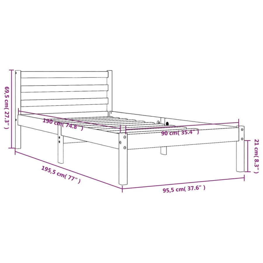 Cadre de lit sans matelas cire marron 90x190 cm bois pin massif - 9