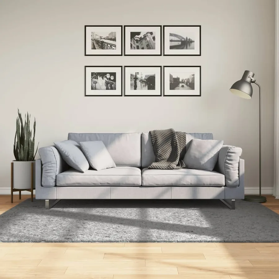 Tapis shaggy PAMPLONA poils longs moderne gris 140x200 cm