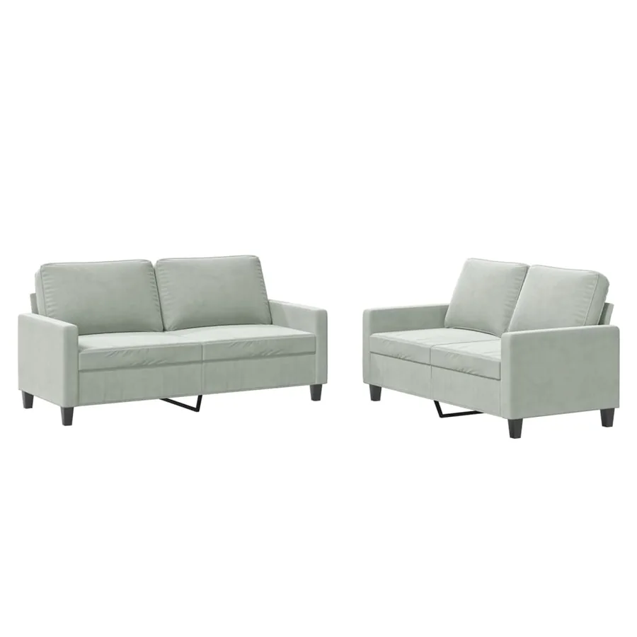 Ensemble de canapés 2 pcs avec coussins Gris clair Velours - 2
