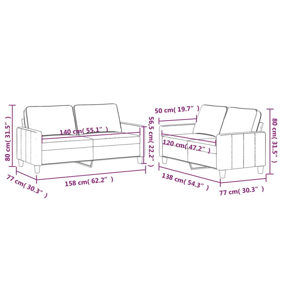 Ensemble de canapés 2 pcs avec coussins Gris clair Velours - 6