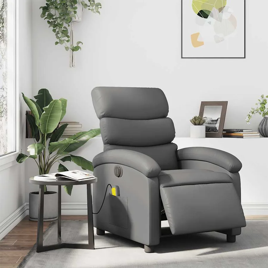 Fauteuil de massage inclinable électrique gris similicuir - 15