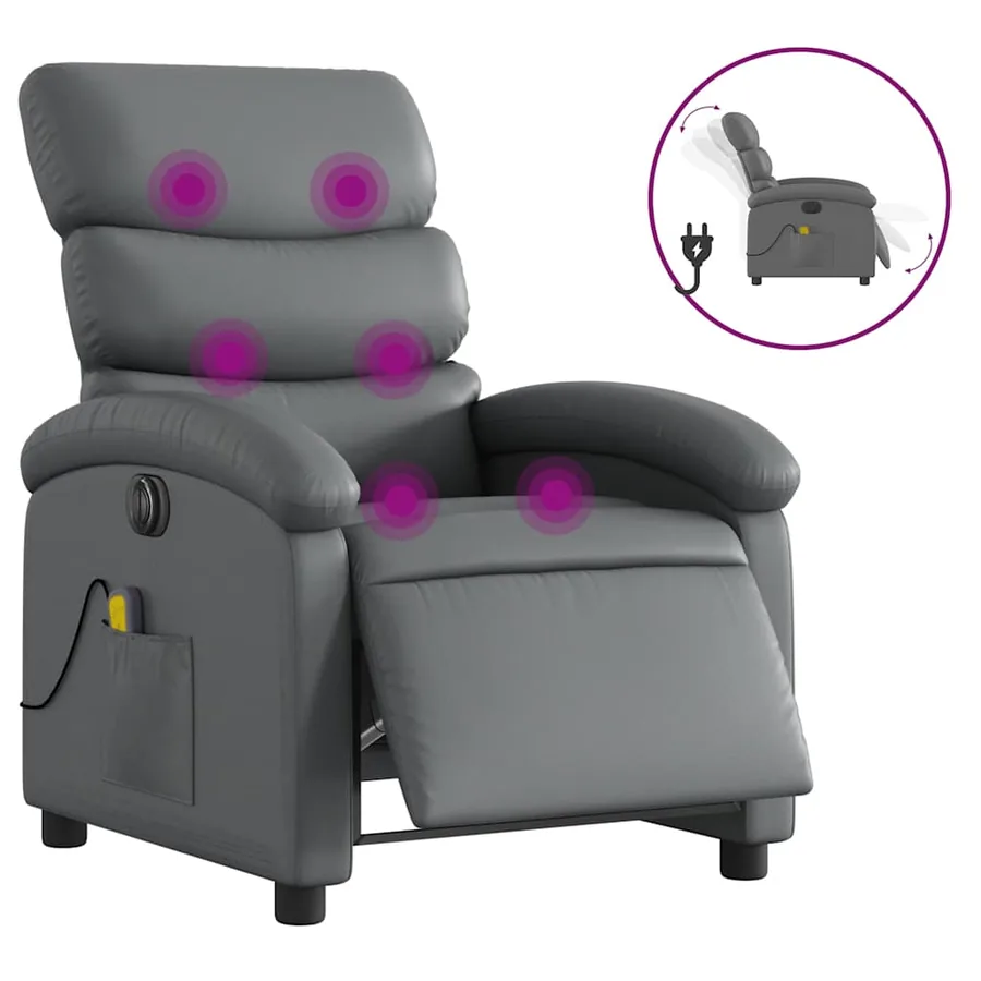 Fauteuil de massage inclinable électrique gris similicuir - 2