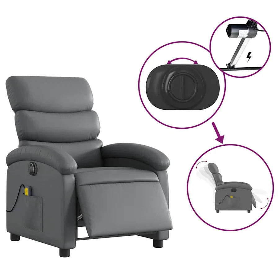 Fauteuil de massage inclinable électrique gris similicuir - 6